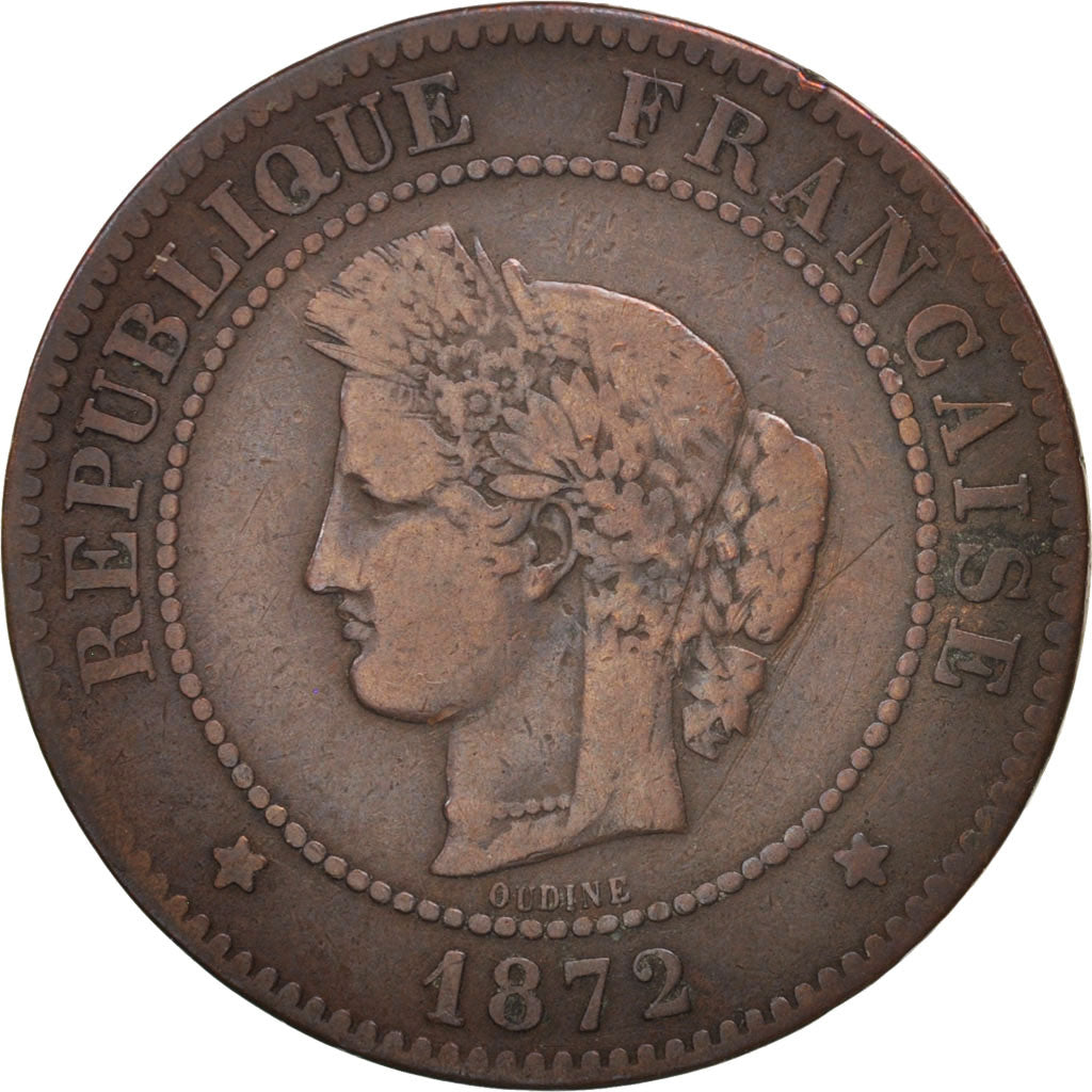 Moneta, Francia, Cérès, 5 Centimes, 1872, Paris, MB+, Bronzo, KM:821.1