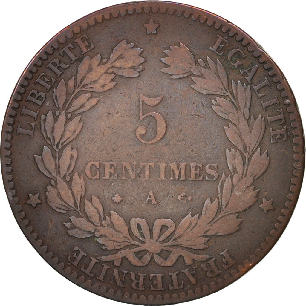 Moneta, Francia, Cérès, 5 Centimes, 1872, Paris, MB+, Bronzo, KM:821.1