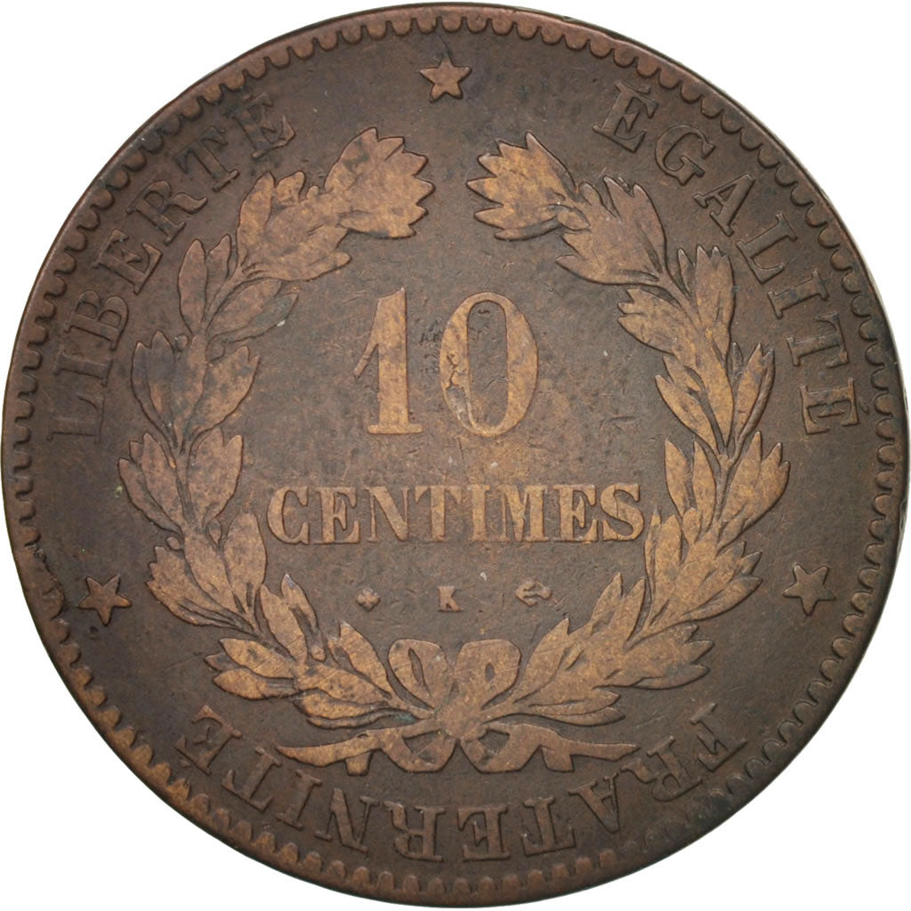 France, Cérès, 10 Centimes, 1873, Bordeaux, VF(20-25), Bronze, KM:815.2