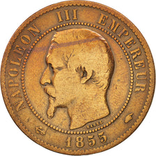 France, Napoleon III,10 Centimes, 1855,Paris,F(12-15),Bronze,KM 771.1