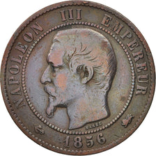 France, Napoleon III,10 Centimes,1856,Lyon,VF(20-25),Bronze,KM 771.4