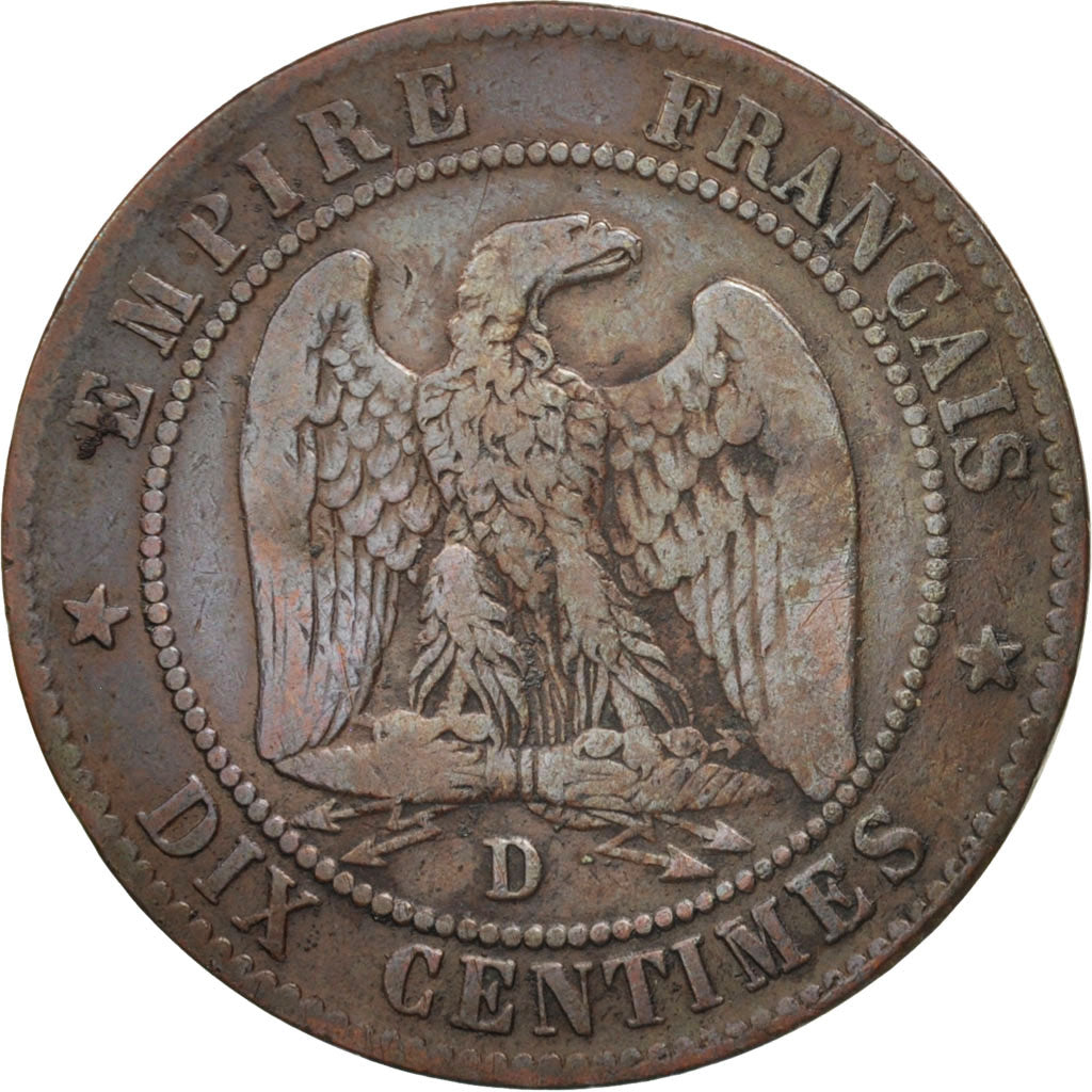 France, Napoleon III,10 Centimes,1856,Lyon,VF(20-25),Bronze,KM 771.4