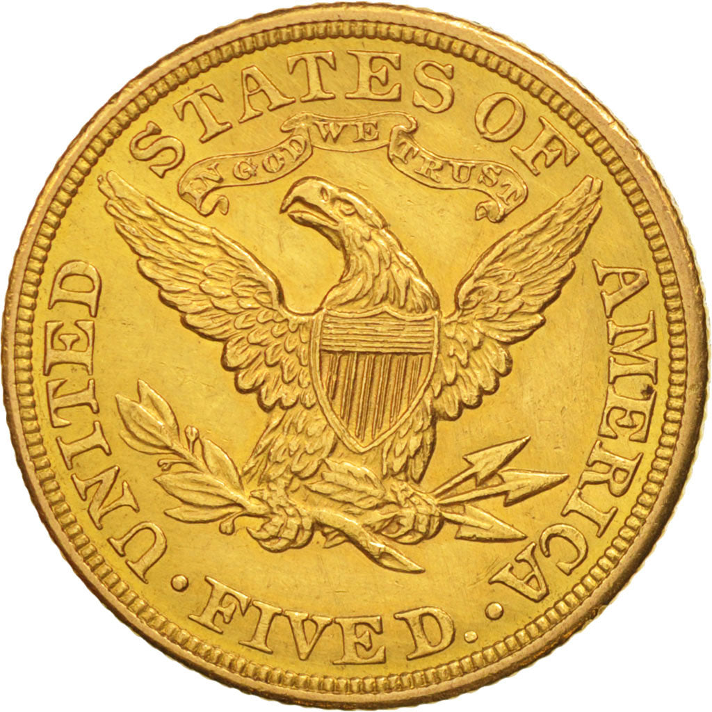 United States, Coronet Head, $5,1908, Philadelphia, AU(55-58),KM 101