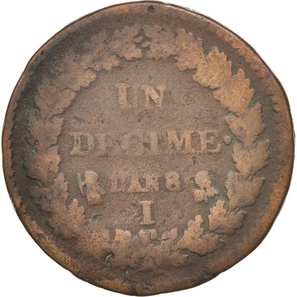 Moneda, Francia, Dupré, Decime, 1799, Limoges, BC, Bronce, KM:644.7