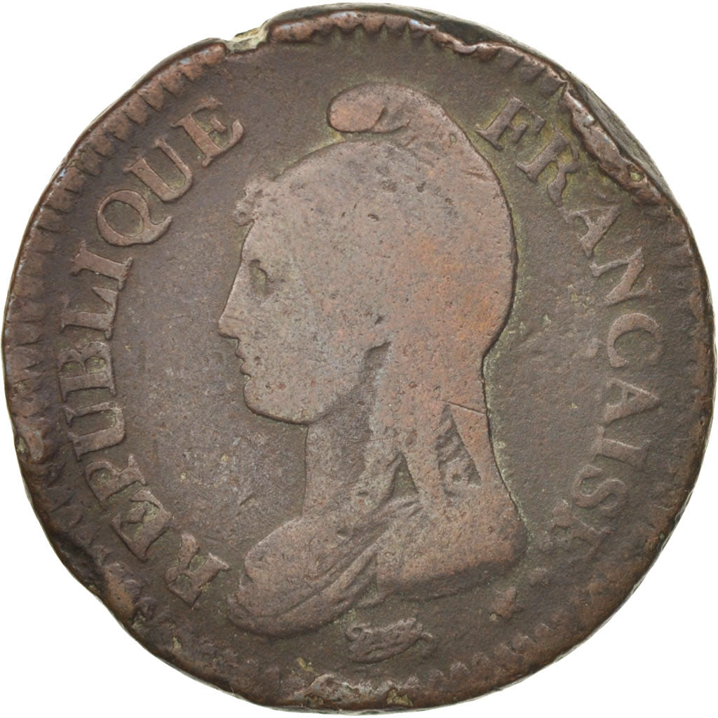 Moneta, Francia, Dupré, Decime, 1796, Paris, B+, Bronzo, KM:644.1, Gadoury:187