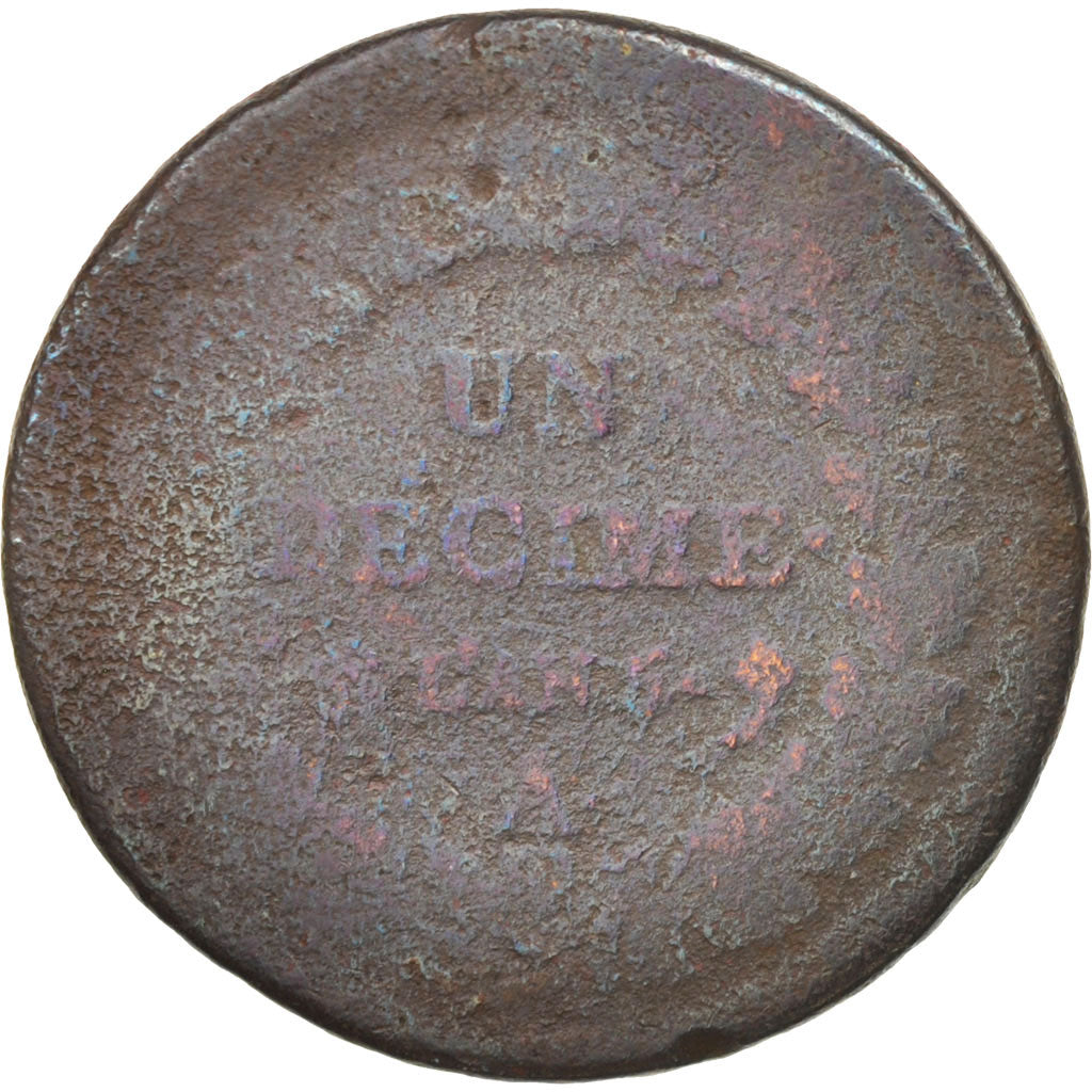 France, Dupré, Decime, 1796, Paris, F(12-15), Bronze, KM:644.1, Gadoury:187