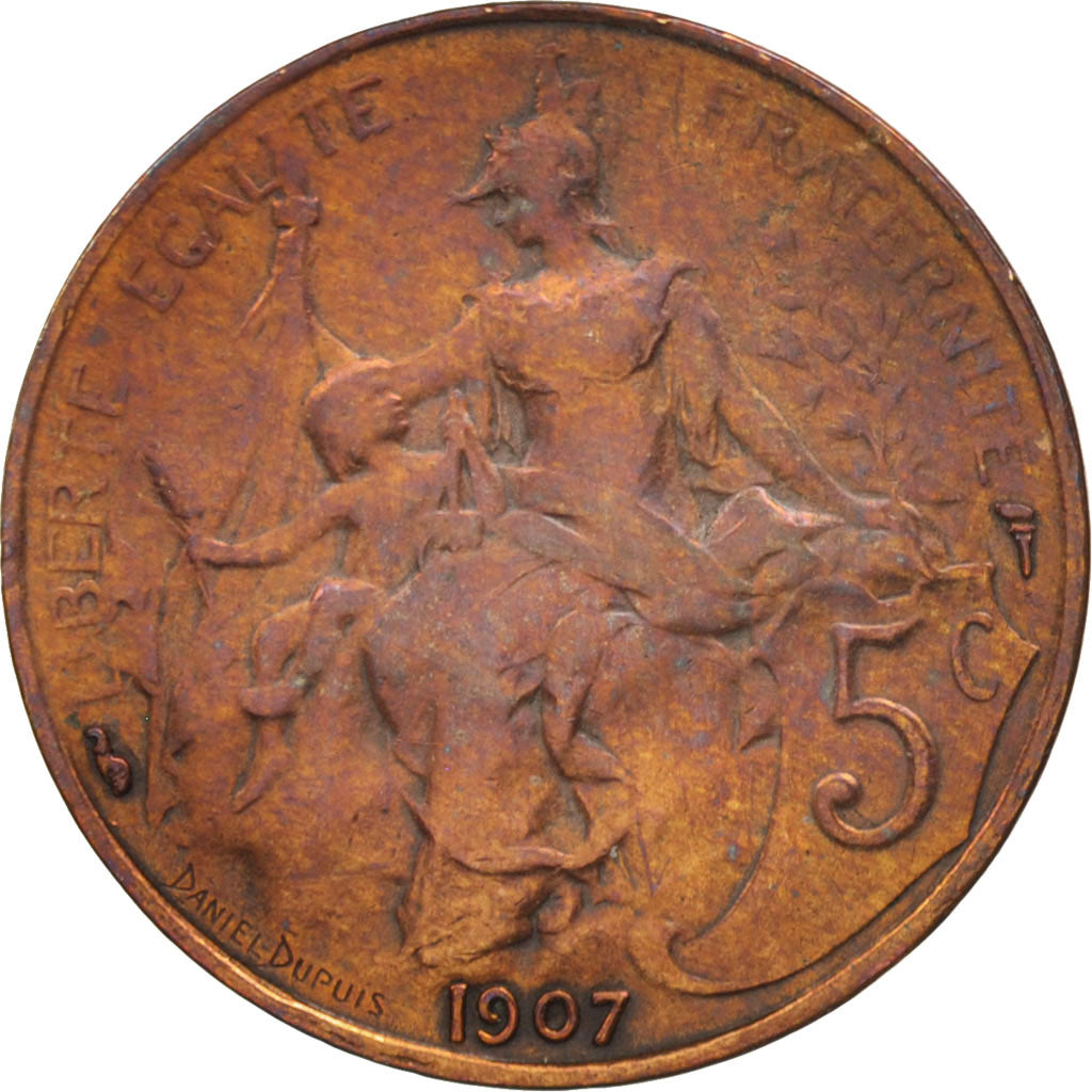 Coin, France, Dupuis, 5 Centimes, 1907, Paris, EF(40-45), Bronze, KM:842