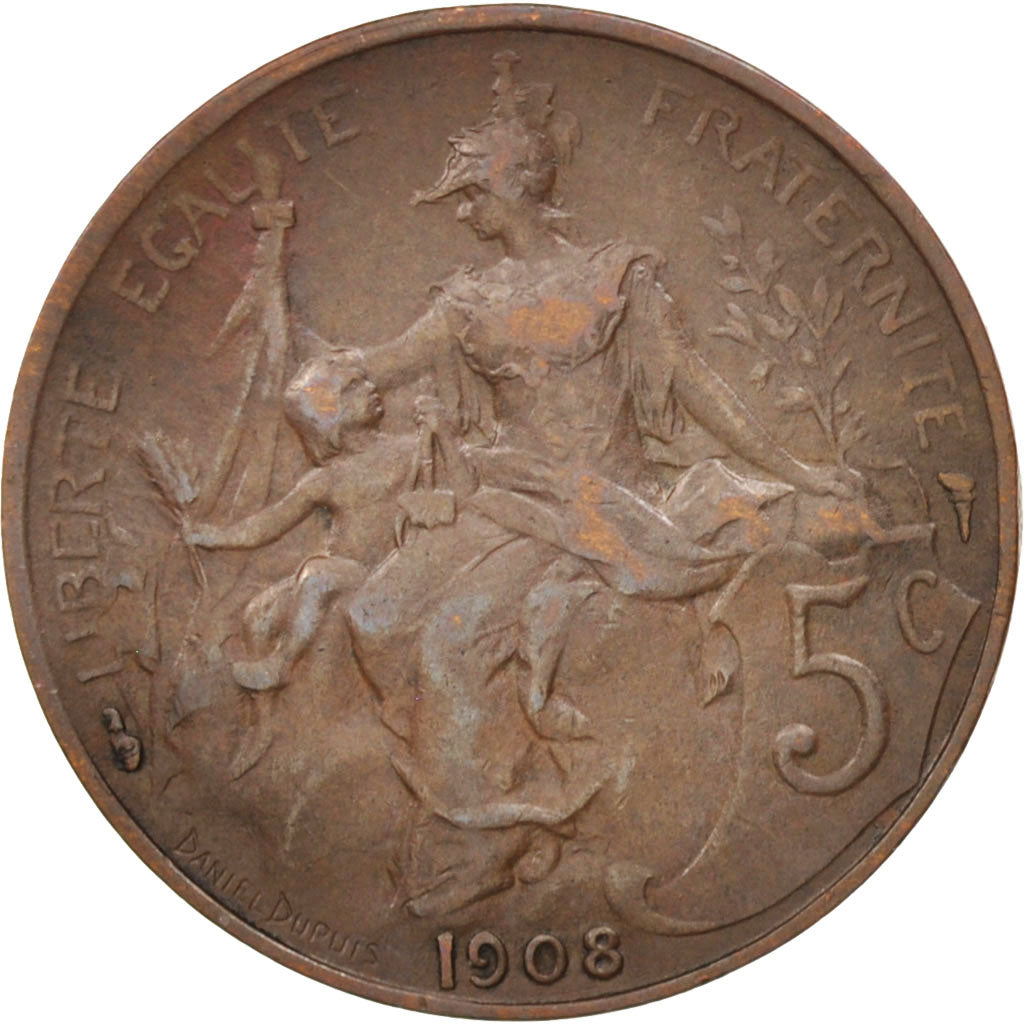 Coin, France, Dupuis, 5 Centimes, 1908, Paris, AU(50-53), Bronze, KM:842
