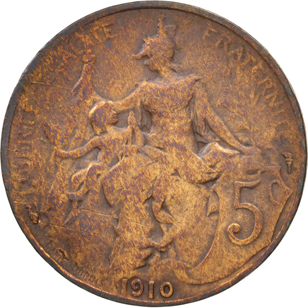 Moneda, Francia, Dupuis, 5 Centimes, 1910, Paris, MBC, Bronce, KM:842