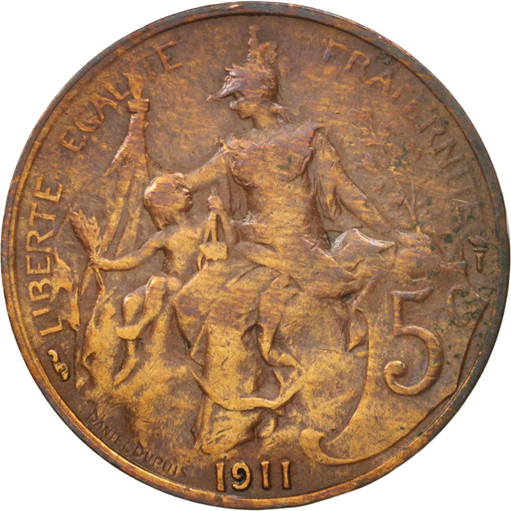 Francia, Dupuis, 5 Centimes, 1911, Paris, BB+, Bronzo, KM:842, Gadoury:165
