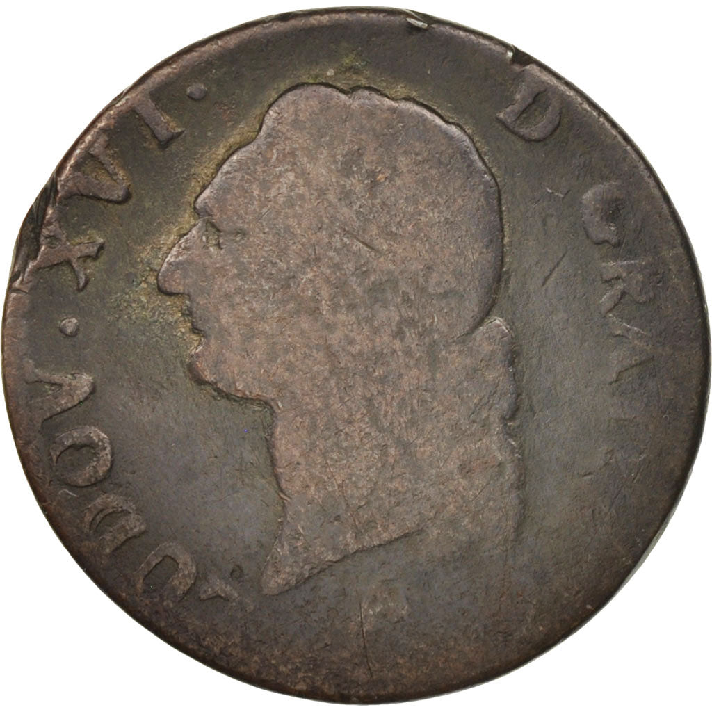 France, Louis XVI, Sol ou sou, Sol, 1783, Lille, B+, Cuivre, KM:578.16