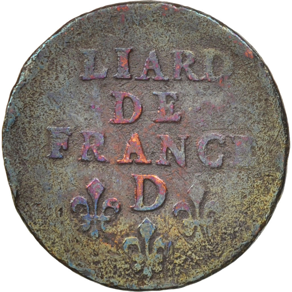 France, Louis XIV, Liard de France au buste juvénile, 1656 D (Lyon), KM 192.5