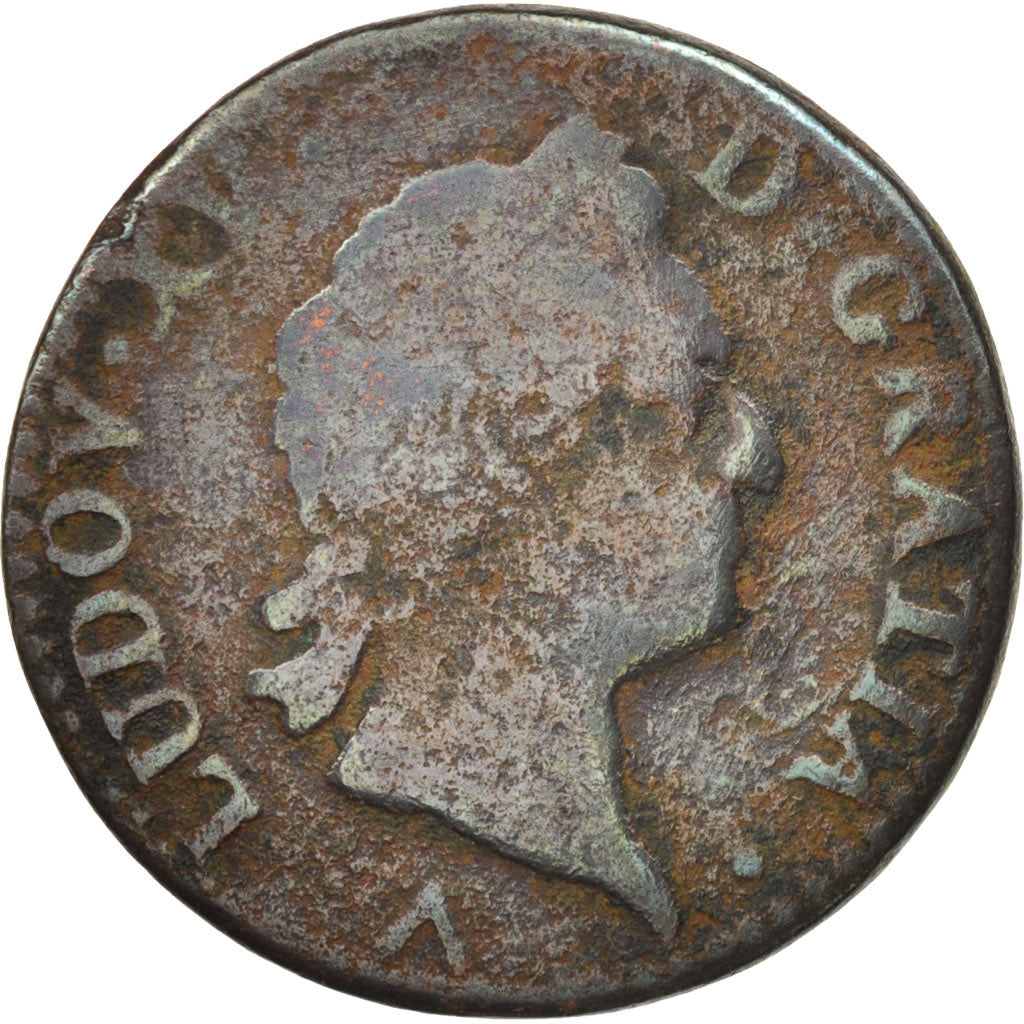 France, Louis XV, Sol à la vieille tête,1772, Lille, F(12-15), Copper,KM 545.12