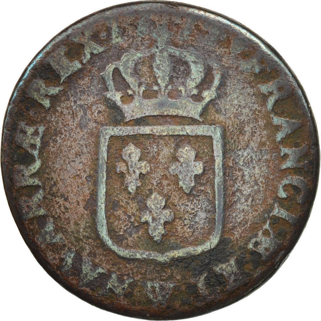 France, Louis XV, Sol à la vieille tête,1772, Lille, F(12-15), Copper,KM 545.12