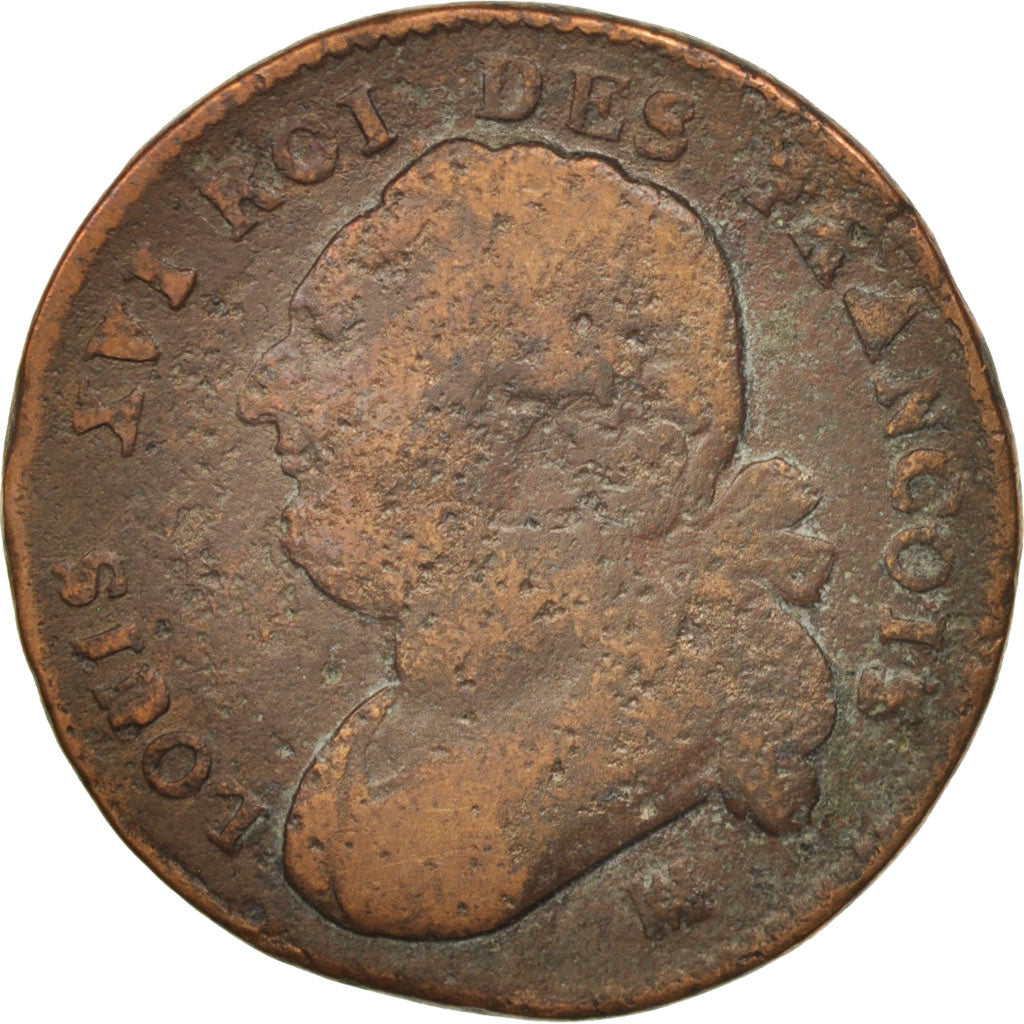 Moneda, Francia, 12 deniers françois, 12 Deniers, 1792, Marseille, BC, Bronce