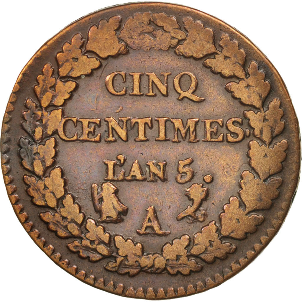 France, Dupré, 5 Centimes, 1796, Paris, VF(30-35), Bronze, KM:640.1