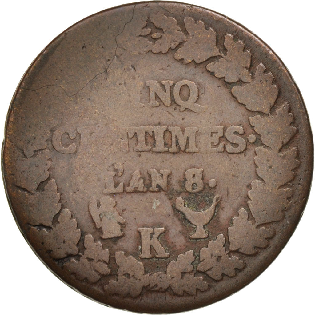 Moneta, Francia, Dupré, 5 Centimes, 1799, Bordeaux, B+, Bronzo, KM:640.8