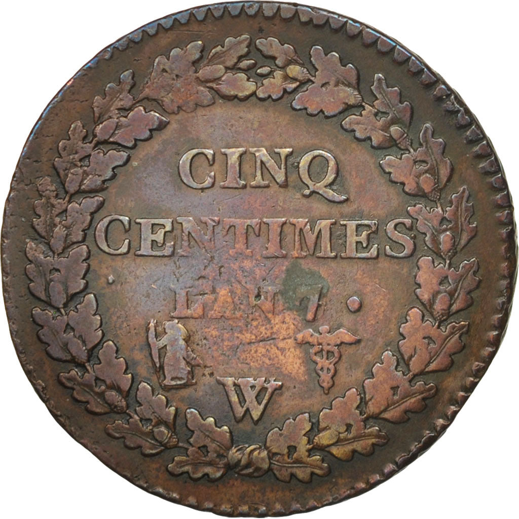Moneda, Francia, Dupré, 5 Centimes, 1799, Lille, BC+, Bronce, KM:640.11