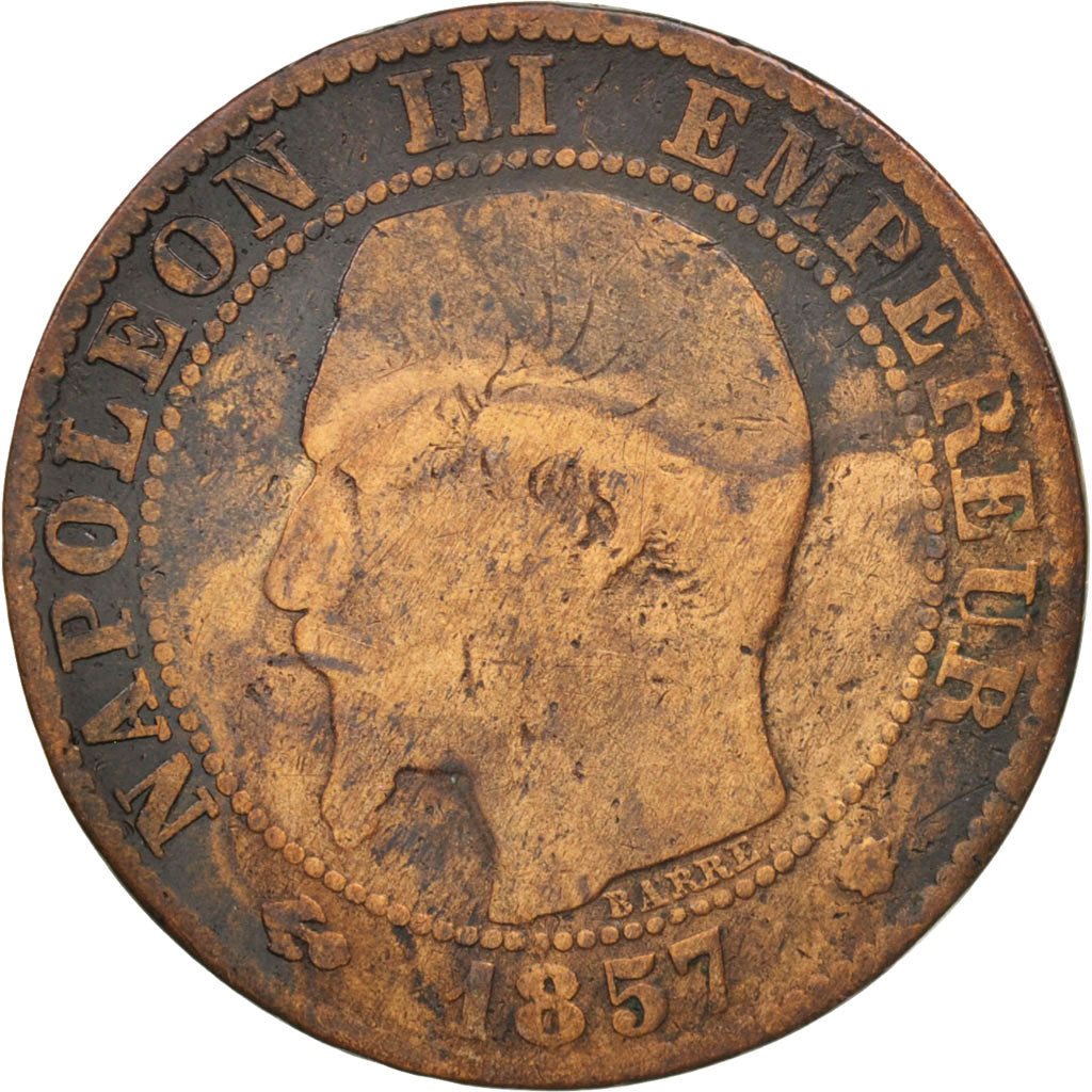 France, Napoleon III, 5 Centimes, 1857, Marseille, F(12-15), KM 777.6