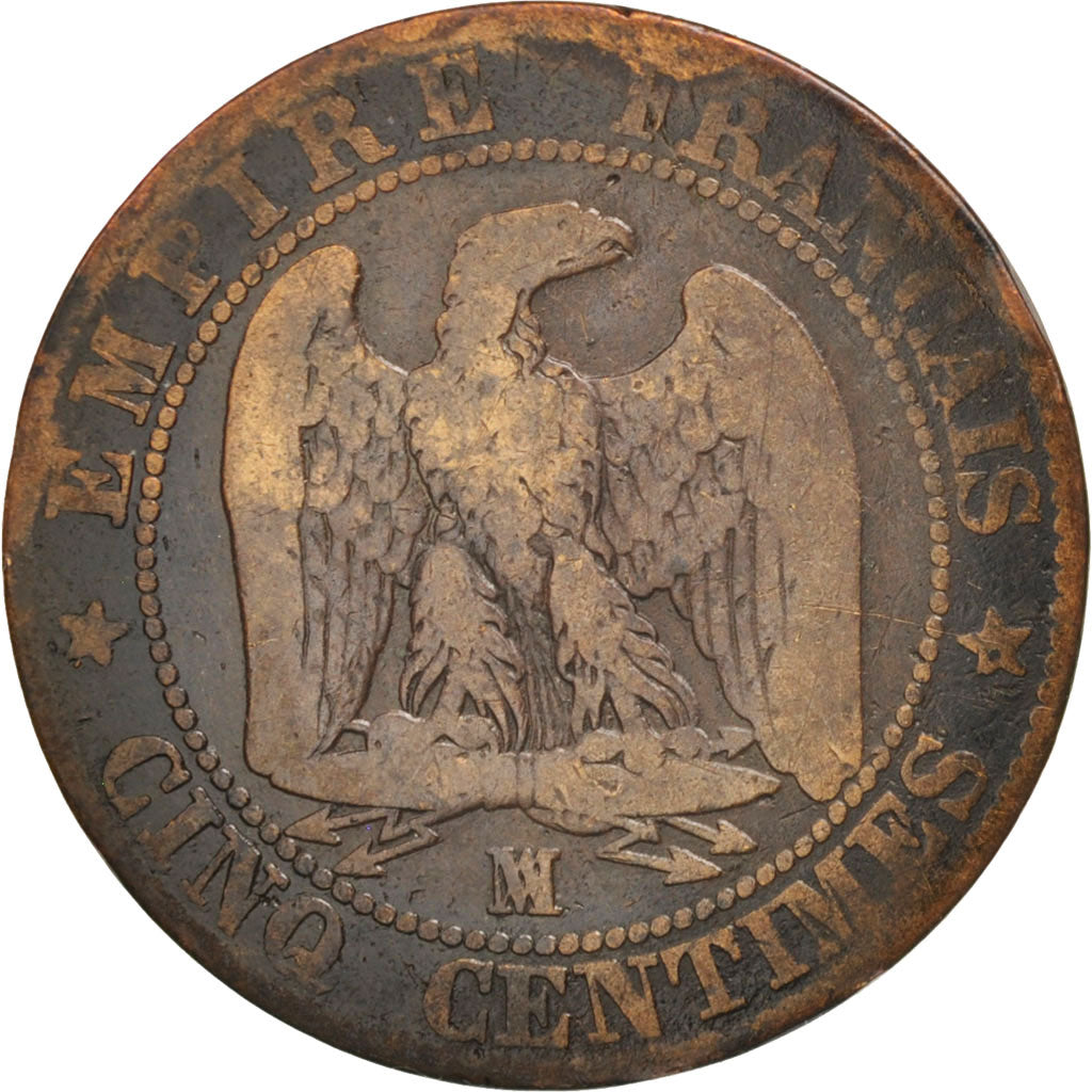 France, Napoleon III, 5 Centimes, 1857, Marseille, F(12-15), KM 777.6