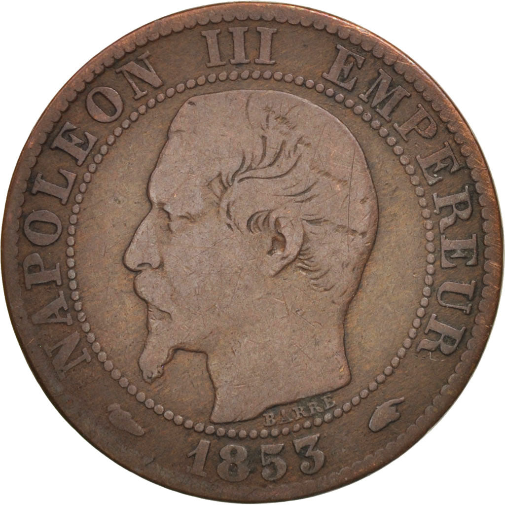 France, Napoleon III, 5 Centimes, 1853, Paris, F(12-15), Bronze, KM 777.1