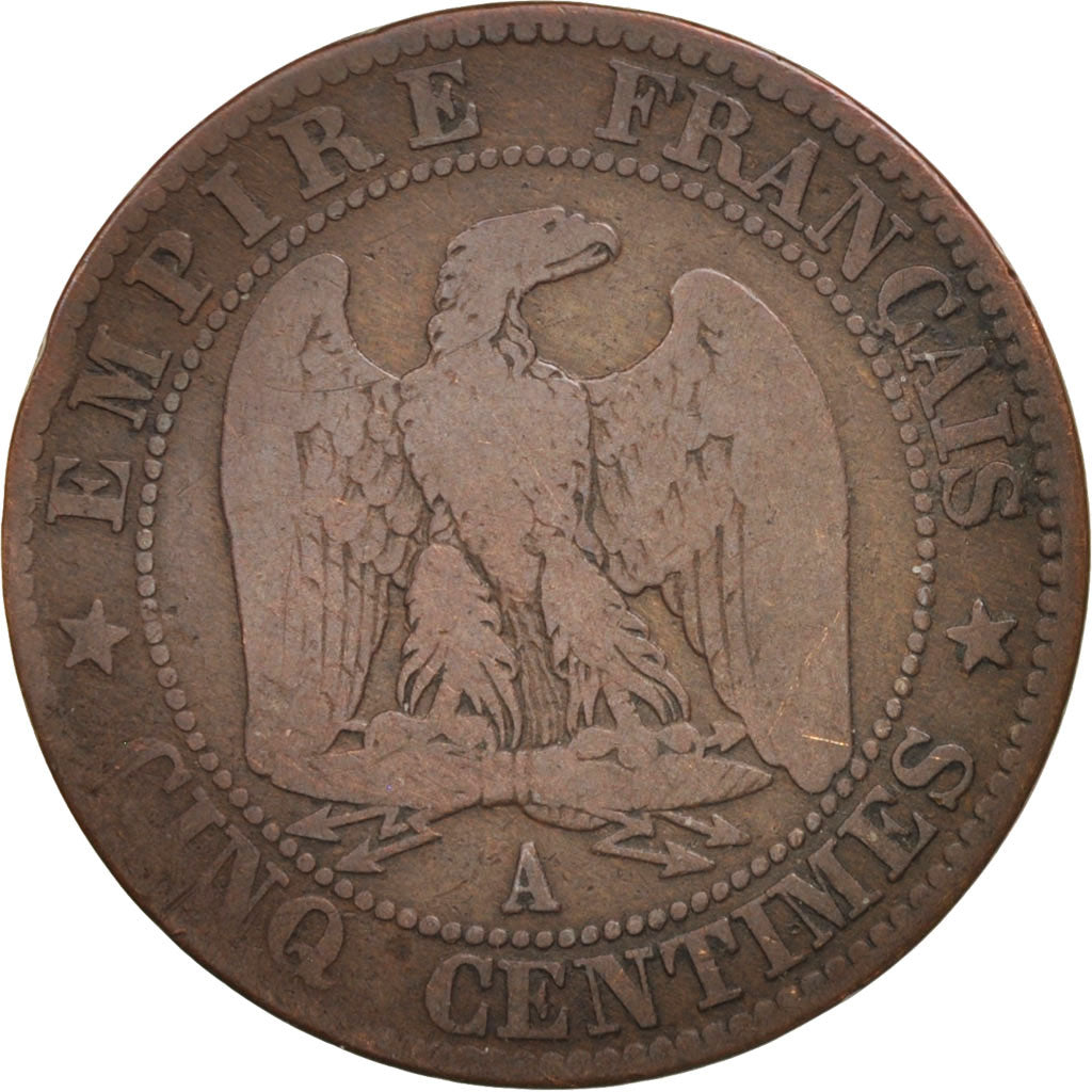 France, Napoleon III, 5 Centimes, 1853, Paris, F(12-15), Bronze, KM 777.1