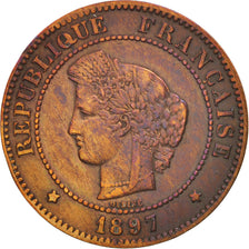 France, Cérès, 5 Centimes, 1897, Paris, EF(40-45), Bronze, KM:821.1