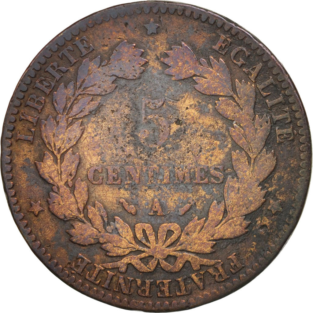 France, Cérès, 5 Centimes, 1882, Paris, VF(20-25), Bronze, KM:821.1