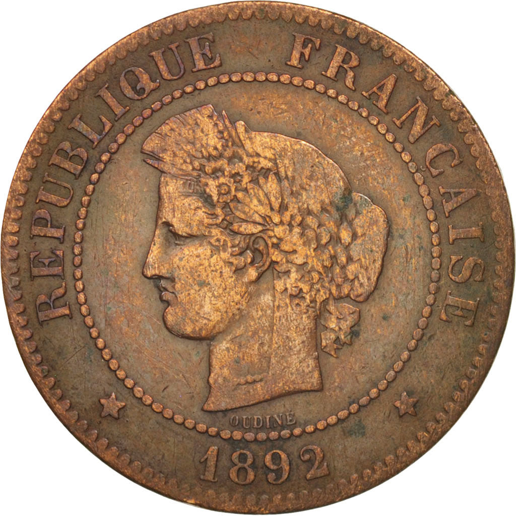 France, Cérès, 5 Centimes, 1892, Paris, VF(30-35), Bronze, KM:821.1