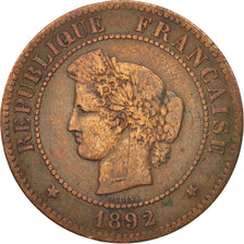 France, Cérès, 5 Centimes, 1892, Paris, VF(30-35), Bronze, KM:821.1