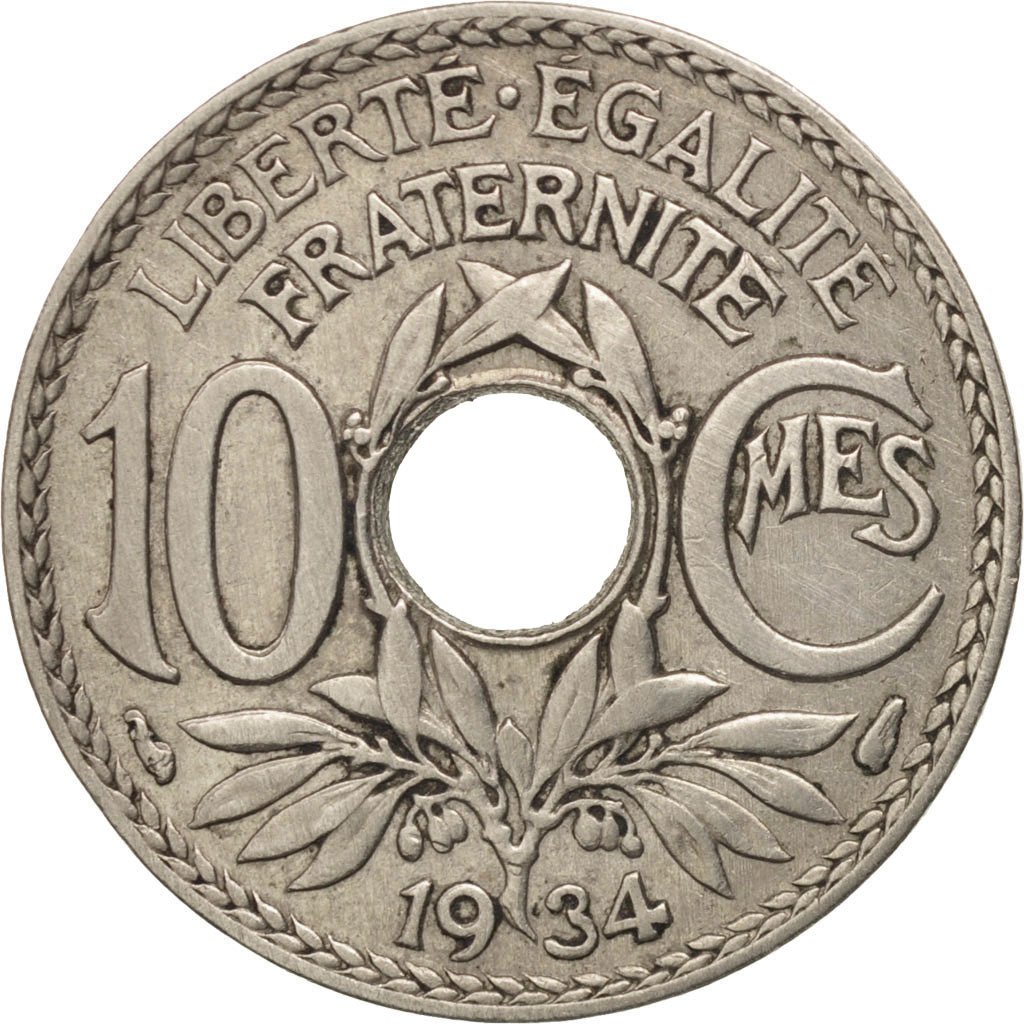 Moneta, Francja, Lindauer, 10 Centimes, 1934, AU(50-53), Miedź-Nikiel, KM:866a