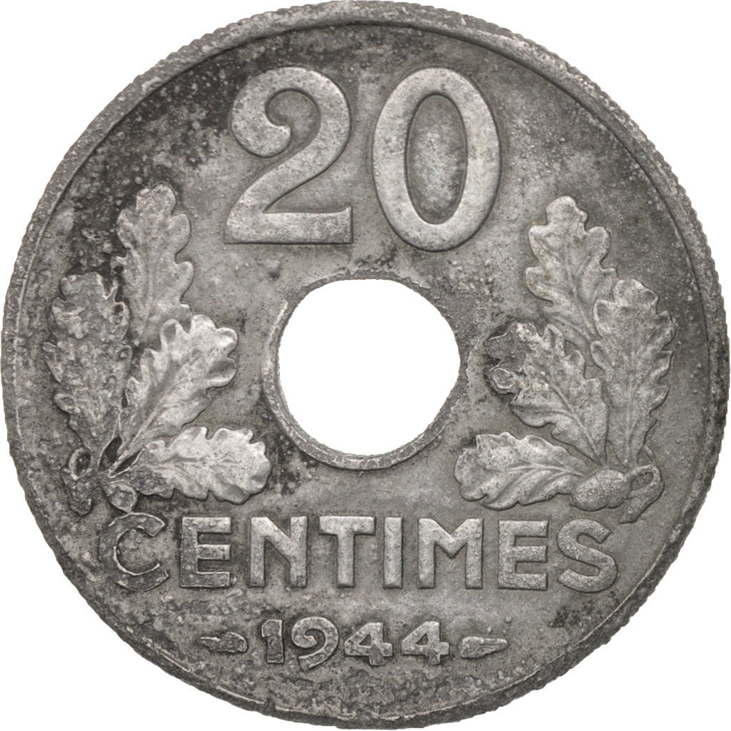 Coin, France, État français, 20 Centimes, 1944, Paris, VF(20-25), Zinc