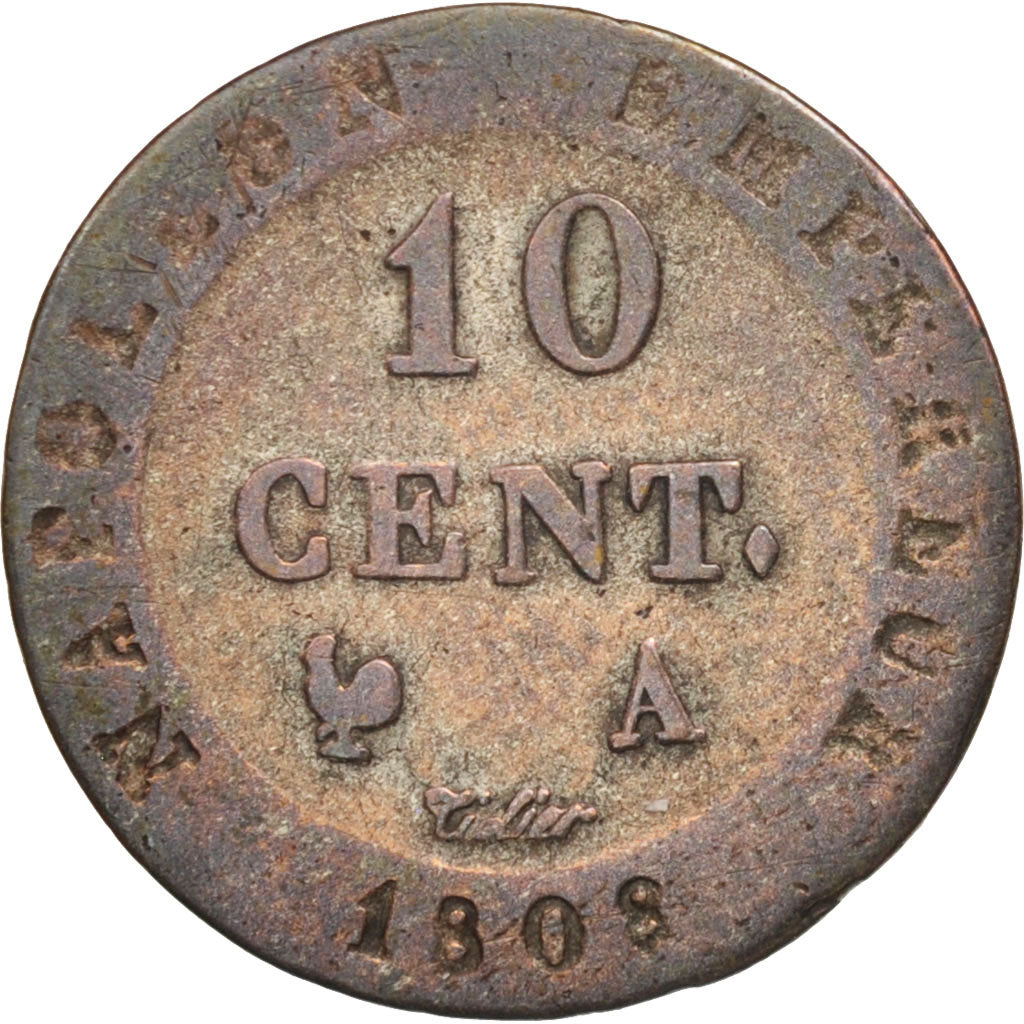 France, Napoléon I, 10 Centimes, 1808, Paris, TB, Billon, KM:676.1, Gadoury:190