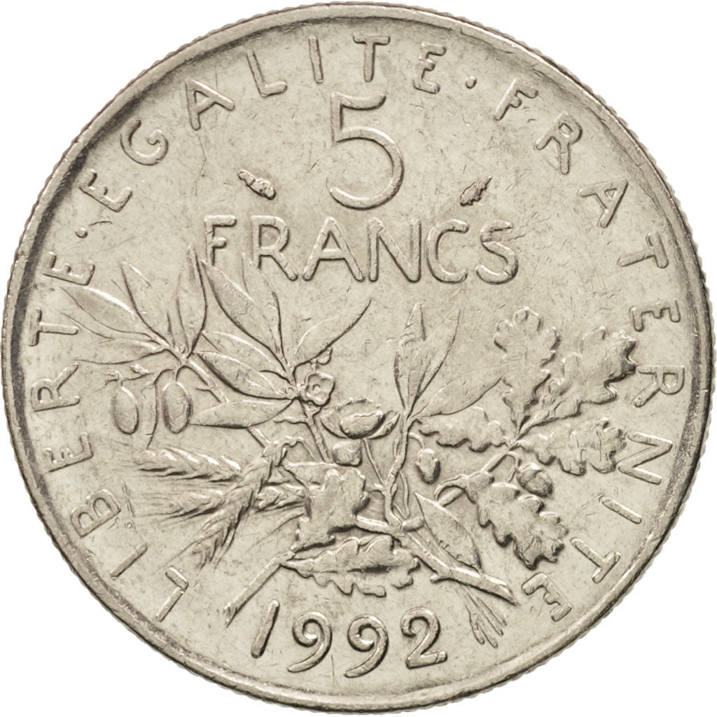 Coin, France, Semeuse, 5 Francs, 1992, Paris, AU(50-53), Nickel Clad