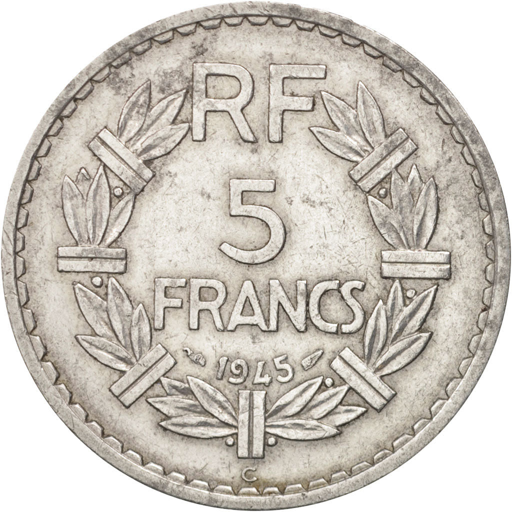 France, Lavrillier, 5 Francs, 1945, Castelsarrasin, EF(40-45),Aluminum,KM 888b.3