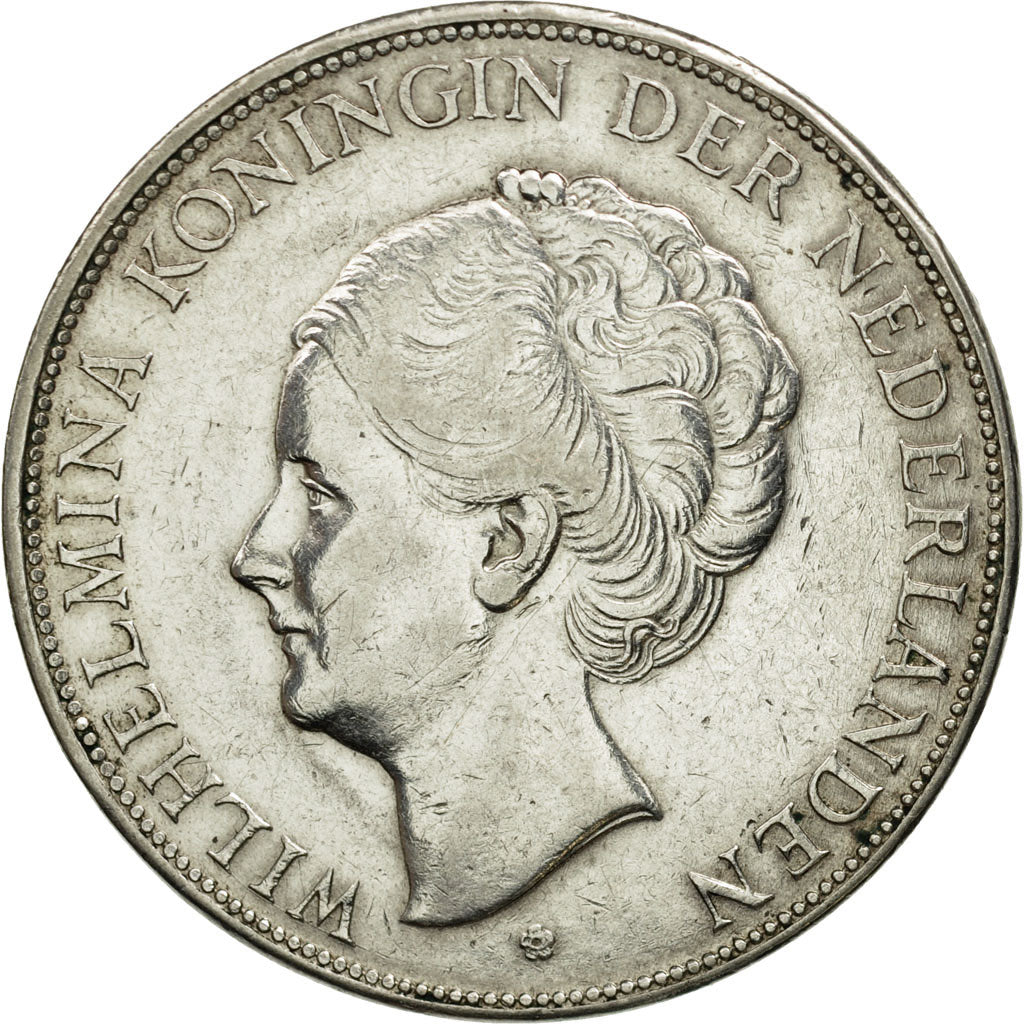 Netherlands, Wilhelmina I, 2-1/2 Gulden, 1930, AU(50-53), Silver, KM:165