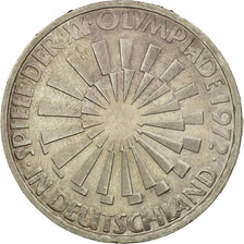 GERMANY - FEDERAL REPUBLIC, 10 Mark, 1972, Stuttgart, AU(50-53), Silver, KM:130
