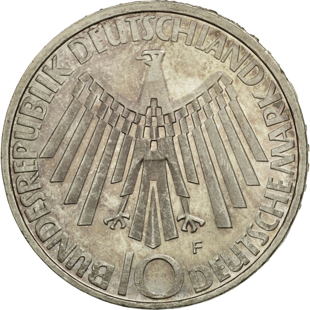 GERMANY - FEDERAL REPUBLIC, 10 Mark, 1972, Stuttgart, AU(50-53), Silver, KM:130