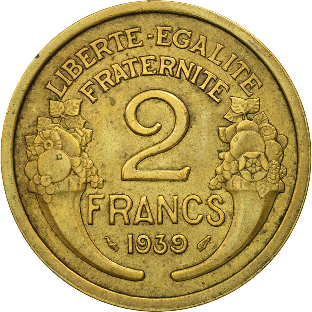 Moneta, Francja, Morlon, 2 Francs, 1939, EF(40-45), Aluminium-Brąz, KM:886
