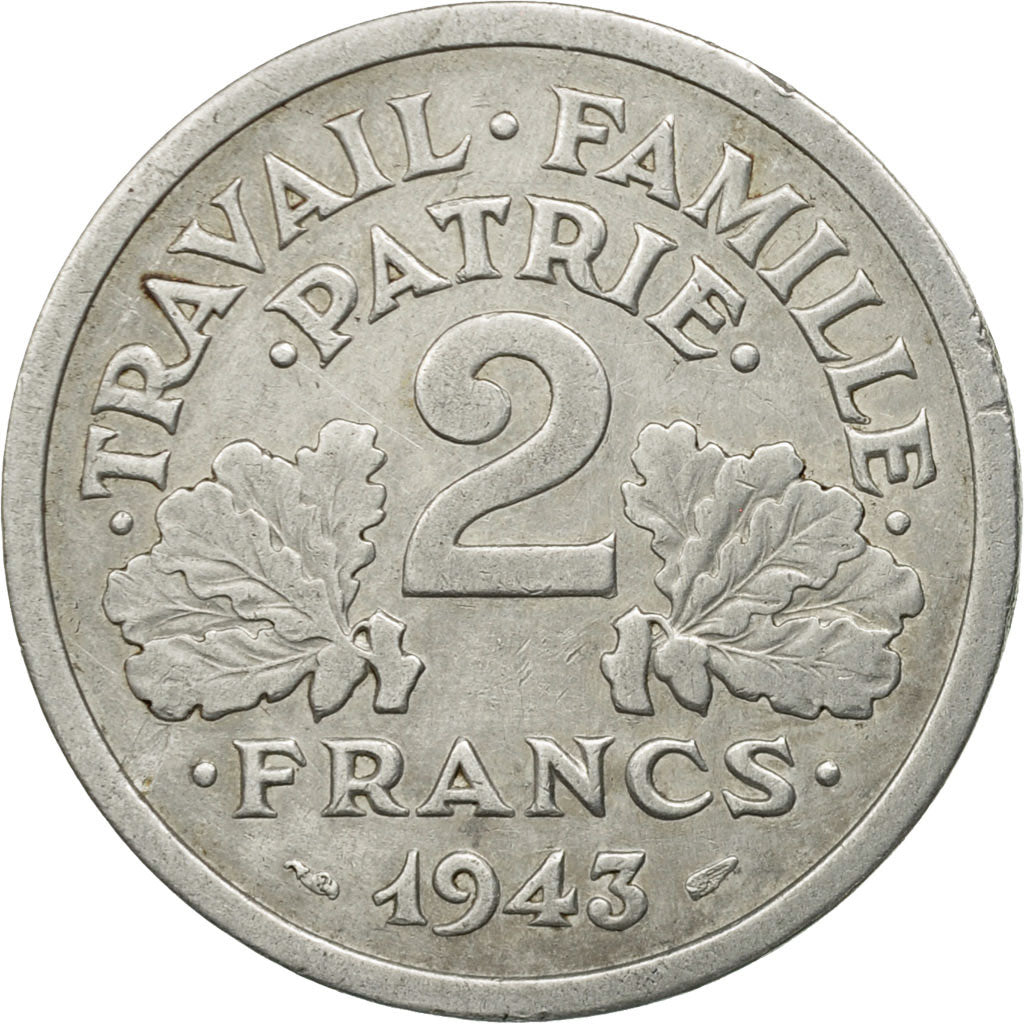 Coin, France, Bazor, 2 Francs, 1943, Beaumont - Le Roger, VF(30-35), Aluminum