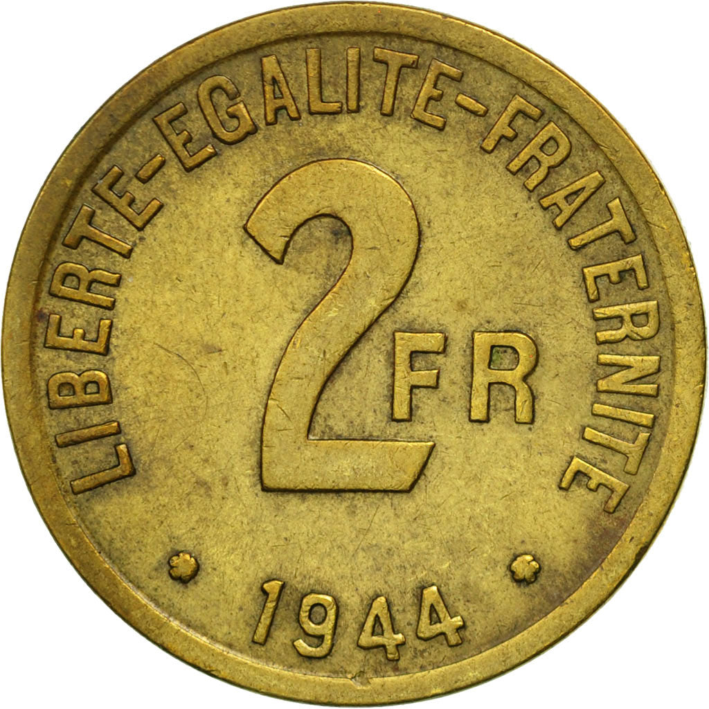 France, France Libre, 2 Francs, 1944, Philadelphia, TB+, Laiton, KM:905,Gad 537