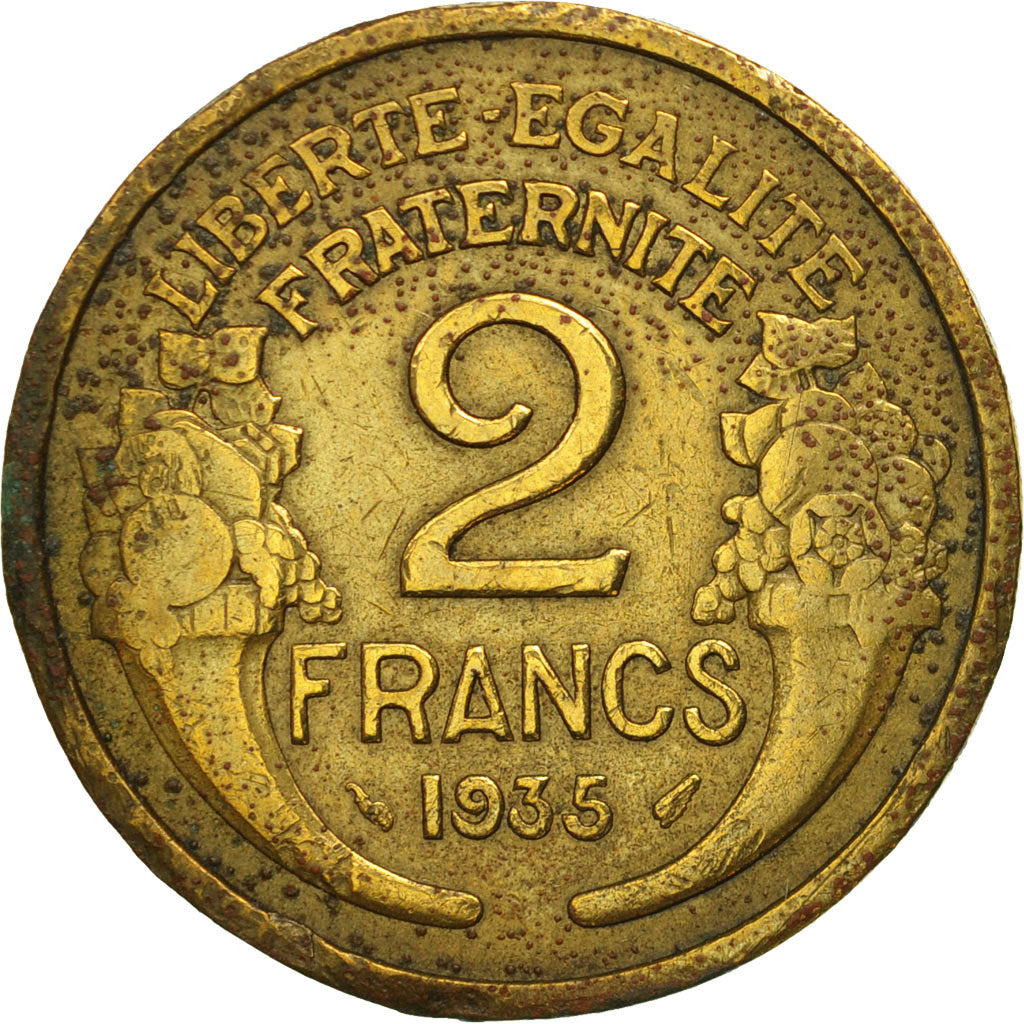 Moneda, Francia, Morlon, 2 Francs, 1935, BC+, Aluminio - bronce, KM:886