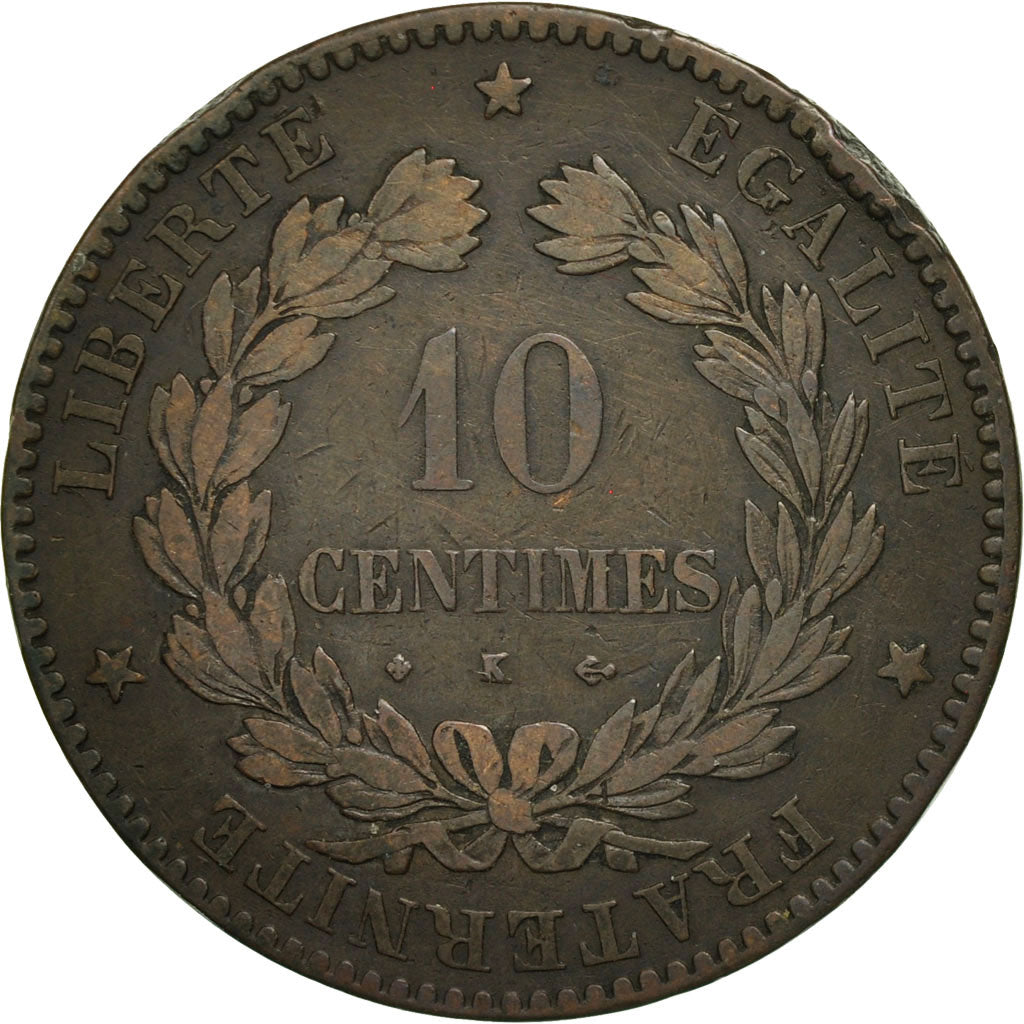 Coin, France, Cérès, 10 Centimes, 1876, Bordeaux, VF(20-25), Bronze, KM:815.2