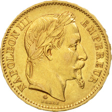 Moneda, Francia, Napoleon III, Napoléon III, 20 Francs, 1867, Paris, MBC+, Oro