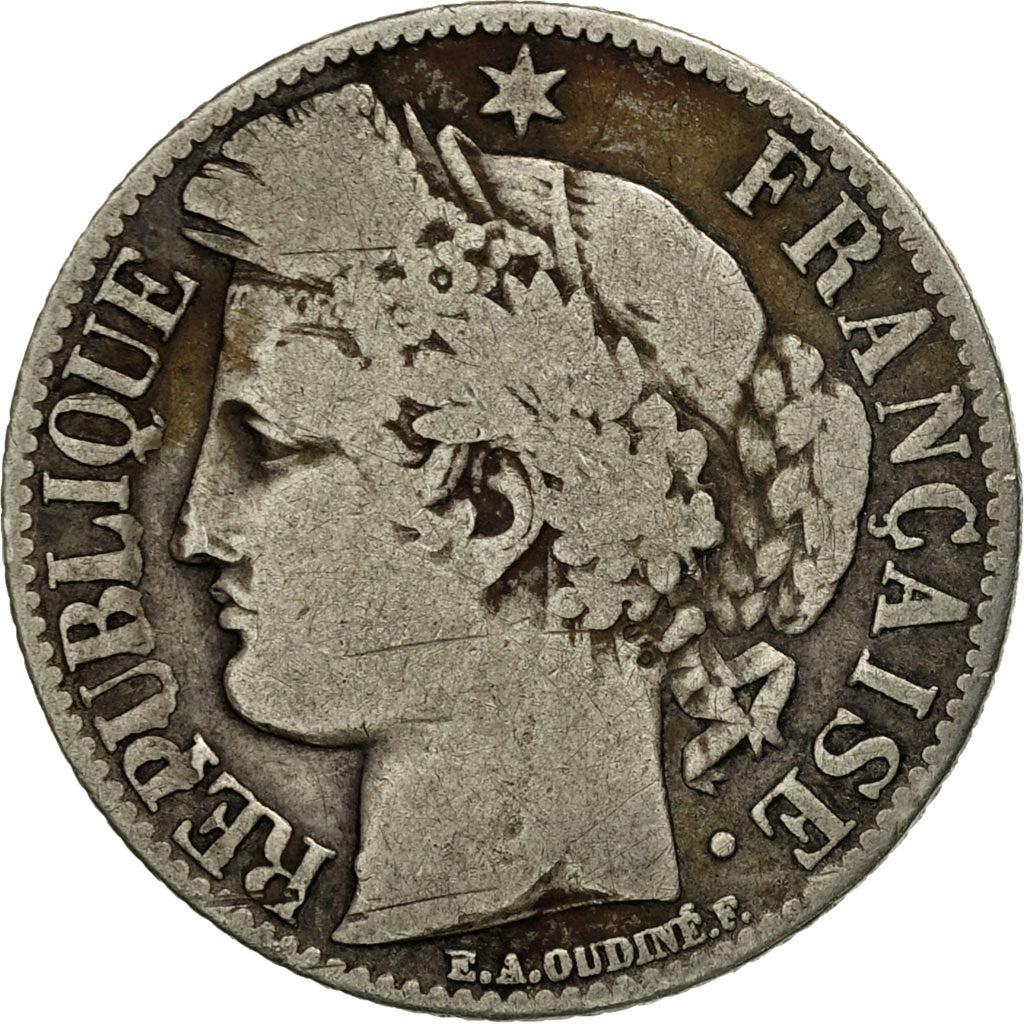 Coin, France, Cérès, Franc, 1872, Bordeaux, VF(20-25), Silver, KM:822.2