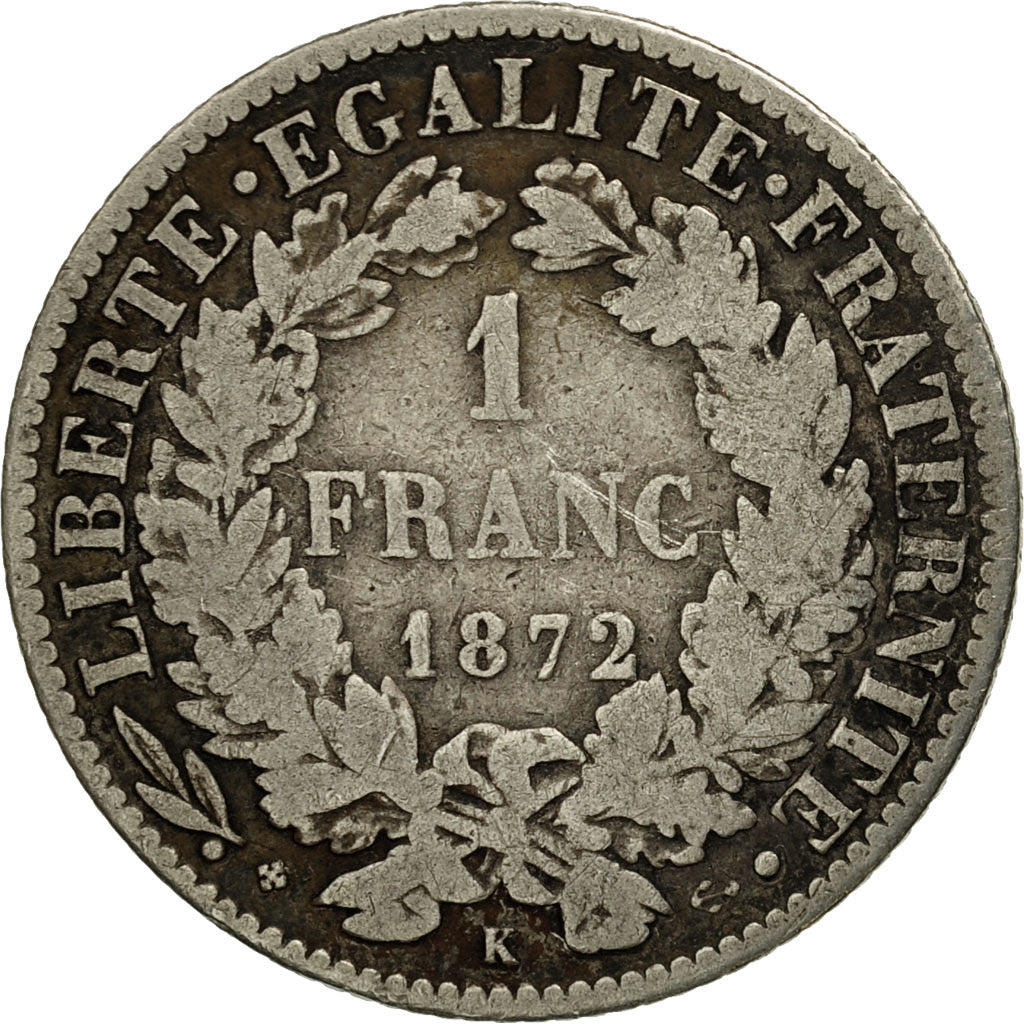 Coin, France, Cérès, Franc, 1872, Bordeaux, VF(20-25), Silver, KM:822.2