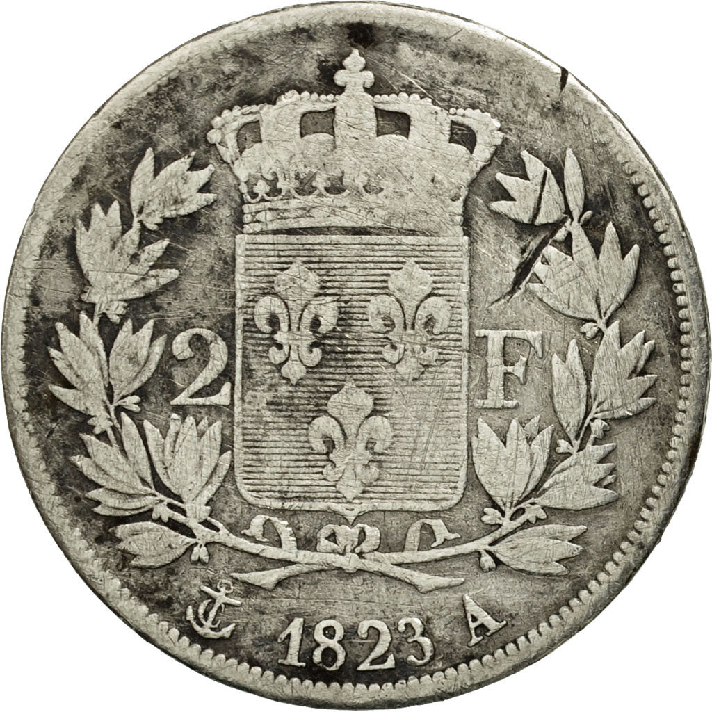 Coin, France, Louis XVIII, Louis XVIII, 2 Francs, 1823, Paris, VF(20-25)