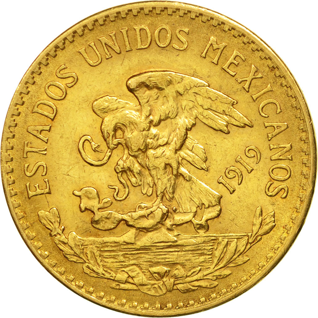 Mexico, 20 Pesos, 1919, Mexico City, AU(55-58), Gold, KM:478