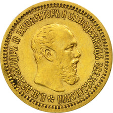 Monnaie, Russie, Alexander III, 5 Roubles, 1889, St. Petersburg, TTB+, Or, KM:42