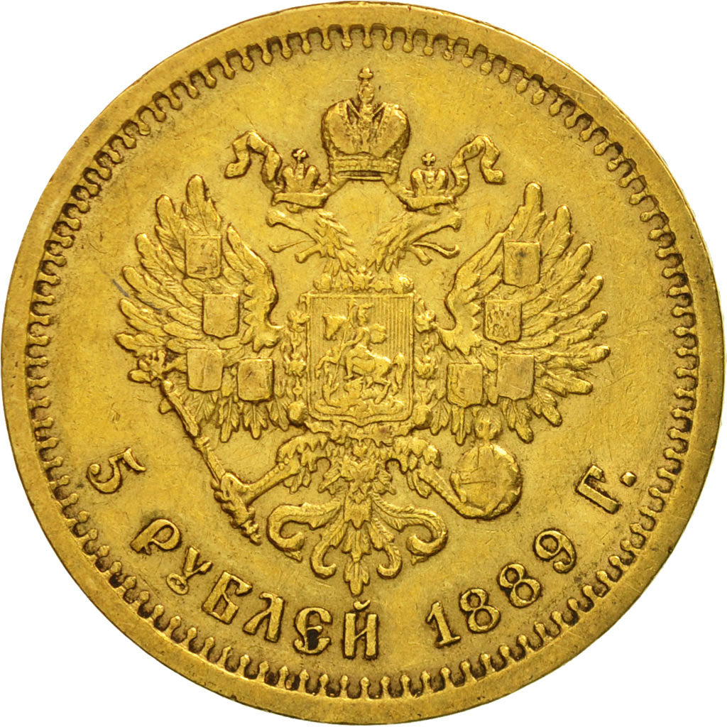Monnaie, Russie, Alexander III, 5 Roubles, 1889, St. Petersburg, TTB+, Or, KM:42